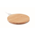 Round wireless smartphone charger made of bamboo wood wood colour