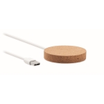 Wireless charging station made of round cork for promotions beige colour