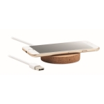 Wireless charging station made of round cork for promotions beige colour second view