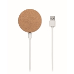 Wireless charging station made of round cork for promotions beige colour fifth view