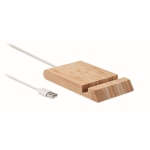 Natural bamboo wireless charger with mobile phone holder wood colour