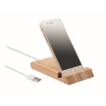 Natural bamboo wireless charger with mobile phone holder wood colour second view