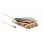 Natural bamboo wireless charger with mobile phone holder wood colour fourth view