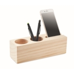 Wooden pen holder with phone holder and flower pot with seeds wood colour second view