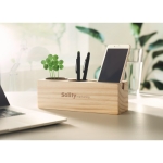 Wooden pen holder with phone holder and flower pot with seeds wood colour main ambient view