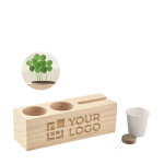 Wooden pen holder with phone holder and flower pot with seeds wood colour view with print area