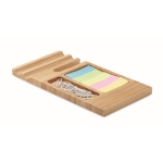 Bamboo placemat for phone, paper clips and coloured note paper wood colour