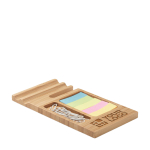 Bamboo placemat for phone, paper clips and coloured note paper wood colour view with print area