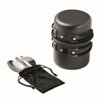 Camping set with two pots and cutlery for promotional gifting black colour second view