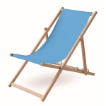 Comfortable wooden deck chair with canvas covering turquoise colour