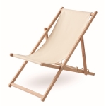 Comfortable wooden deck chair with canvas covering beige colour