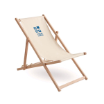 Comfortable wooden deck chair with canvas covering view with print area