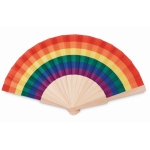 Wooden fan made of polyester with rainbow pride flag multicolour colour