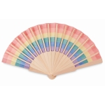 Wooden fan made of polyester with rainbow pride flag multicolour colour second view