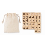 Educational children's counting game, wood pieces, cotton bag beige colour