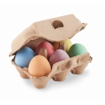 6 colours of egg-shaped chalks in an egg box beige colour