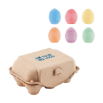 6 colours of egg-shaped chalks in an egg box beige colour view with print area