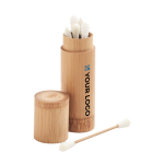 Bamboo box and 6 cotton swabs wood colour view with print area