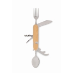 Collapsible multi-function metal cutlery set for camping wood colour