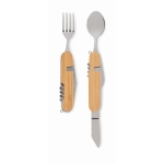 Collapsible multi-function metal cutlery set for camping wood colour third view