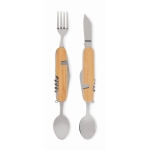 Collapsible multi-function metal cutlery set for camping wood colour sixth view