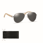 Sunglasses, bamboo arms and microfiber pouch, UV400 protection black colour