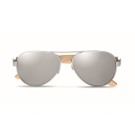 Sunglasses, bamboo arms and microfiber pouch, UV400 protection shiny silver colour second view