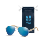 Sunglasses, bamboo arms and microfiber pouch, UV400 protection view with print area