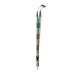 Lanyard made of RPET with rainbow colours and clasp view with print area