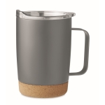 Thermo mug with double inner wall and cork base, 300 ml grey colour