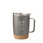 Thermo mug with double inner wall and cork base, 300 ml grey colour view with print area