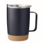 Thermo mug with double inner wall and cork base, 300 ml navy-blue colour