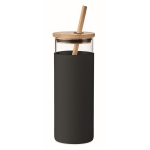 Cocktail glass, silicone sleeve, bamboo lid & straw, 450 ml black colour