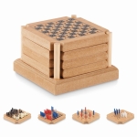 Set of 4 cork coasters with mini board-games for promotions wood colour