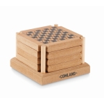 Set of 4 cork coasters with mini board-games for promotions wood colour main view