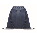 Cotton denim drawstring bag for trade fairs, 250 g/m2 blue colour