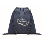 Cotton denim drawstring bag for trade fairs, 250 g/m2 blue colour main view