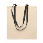 Natural-coloured cotton bag with coloured long handles, 140 g/m² black colour