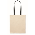 Natural-coloured cotton bag with coloured long handles, 140 g/m² black colour