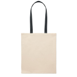 Natural-coloured cotton bag with coloured long handles, 140 g/m² black colour side view