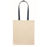 Natural-coloured cotton bag with coloured long handles, 140 g/m² blue colour side view