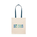 Natural-coloured cotton bag with coloured long handles, 140 g/m² blue colour view with print area