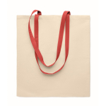 Natural-coloured cotton bag with coloured long handles, 140 g/m² red colour