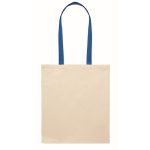 Natural-coloured cotton bag with coloured long handles, 140 g/m² royal blue colour side view