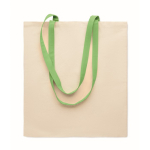 Natural-coloured cotton bag with coloured long handles, 140 g/m² lime colour