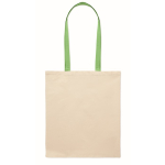 Natural-coloured cotton bag with coloured long handles, 140 g/m² lime colour