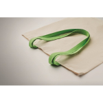 Natural-coloured cotton bag with coloured long handles, 140 g/m² lime colour side view