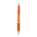 Recycled plastic ballpoint pen with blue ink for trade fairs orange colour