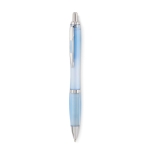 Recycled plastic ballpoint pen with blue ink for trade fairs light blue colour