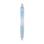 Recycled plastic ballpoint pen with blue ink for trade fairs light blue colour